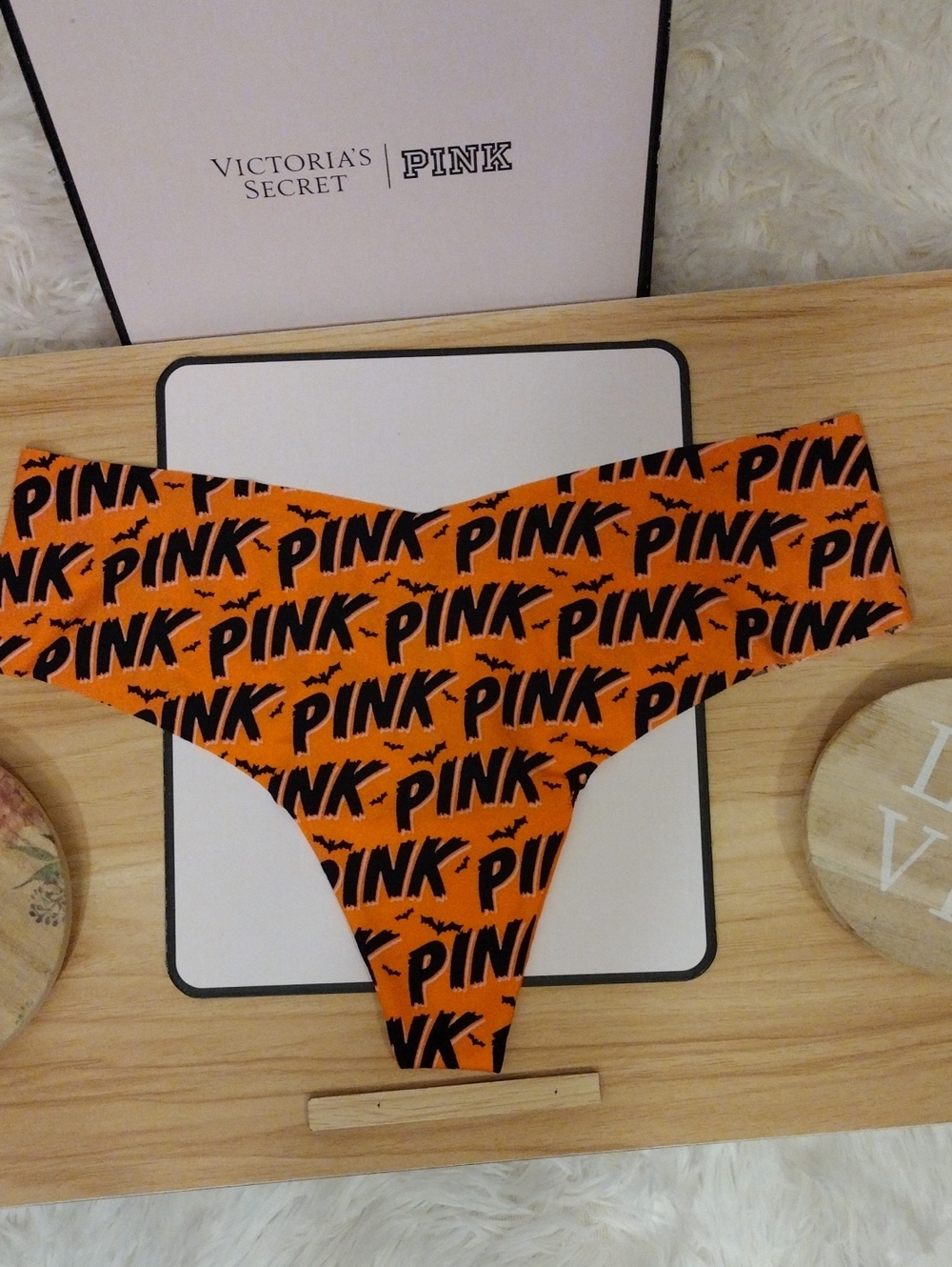 Victoria's Secret PINK Orange Logo Thong Medium 🆕